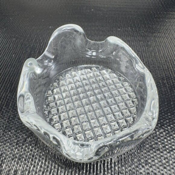 Vintage MCM Clear Glass Trinket Dish Ashtray Waffle Bottom Decorative Dish Plate - Picture 5 of 10